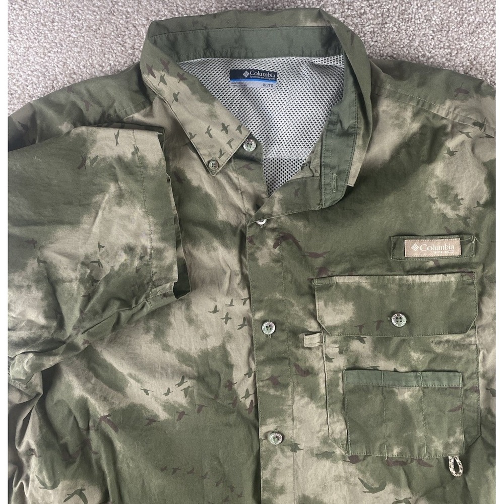 Columbia Sportswear All Over‎ Bird / Camo Like Print Mens XL Vented Hunting Fish
